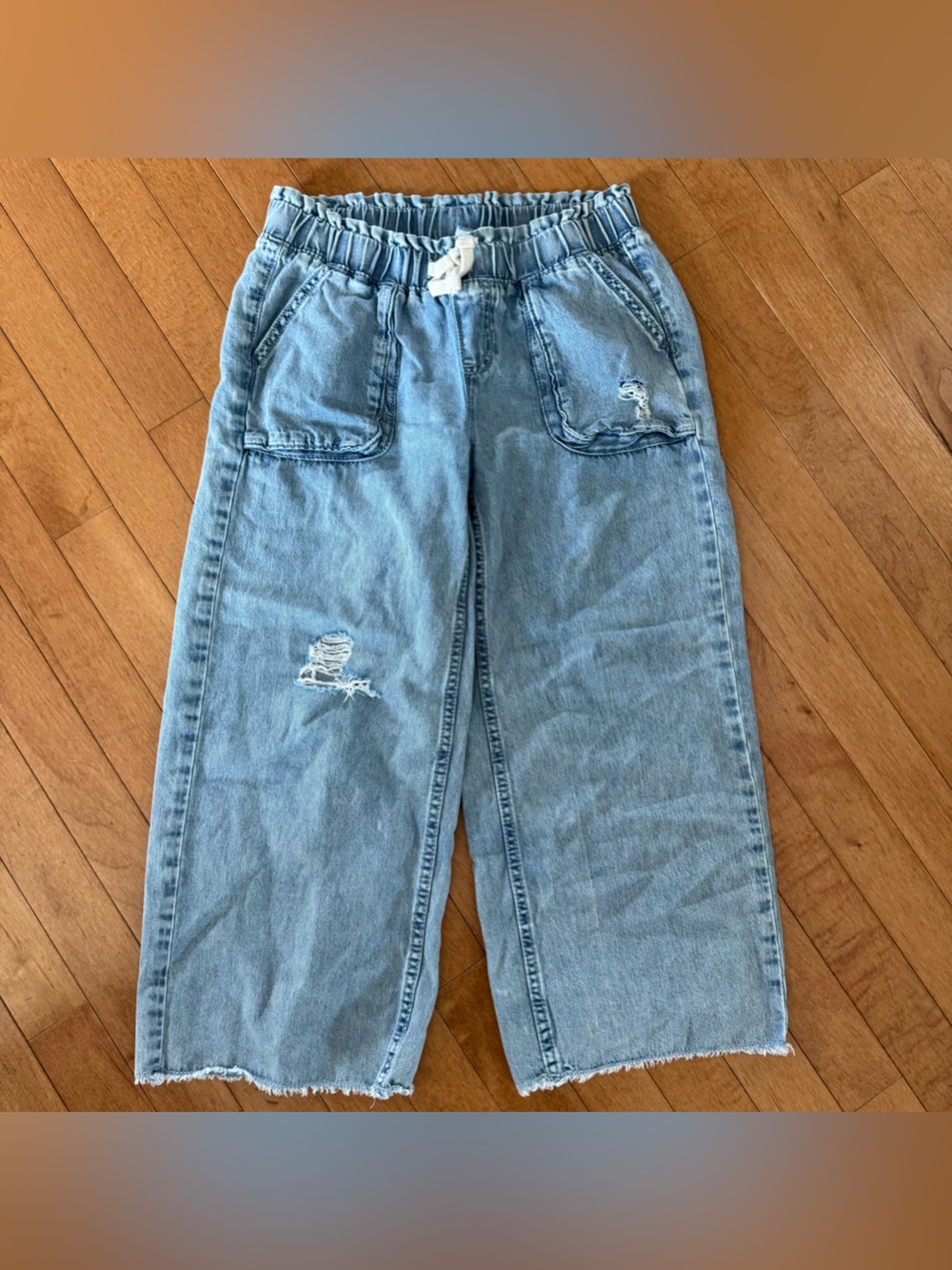 LIMITED TOO Size Large 12/14 Girls Wide Legged Distressed Pull On Jeans - Picture 5 of 5